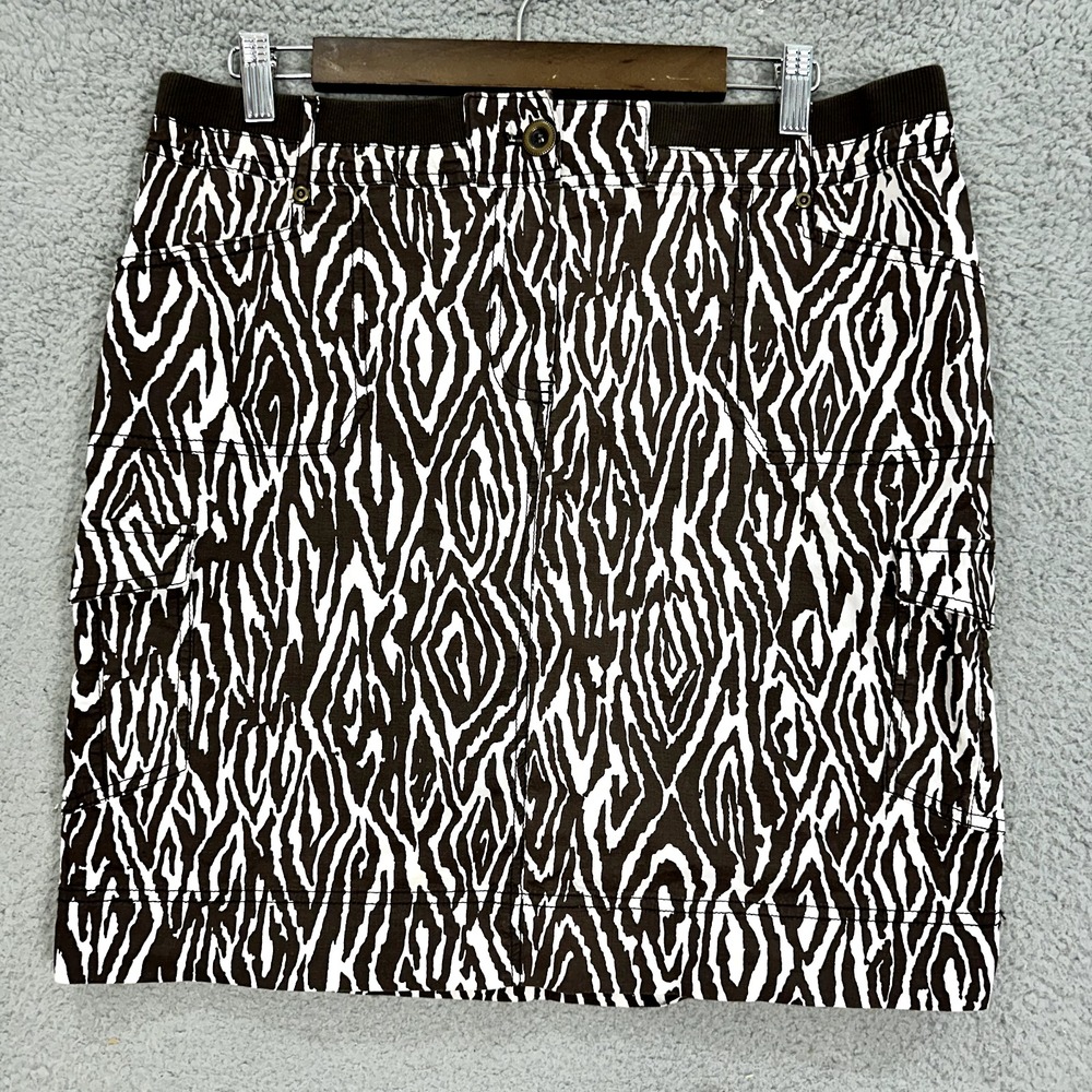 Chicos‎ Cargo Mini Skirt Womens 2 Large Brown Zebra Stretch Resort Preppy Travel